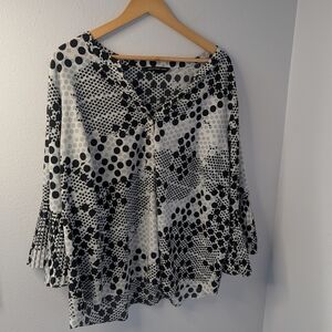 Zac &‎ Rachel Black & White Mixed Polka Dot Blouse | 3X Plus Size